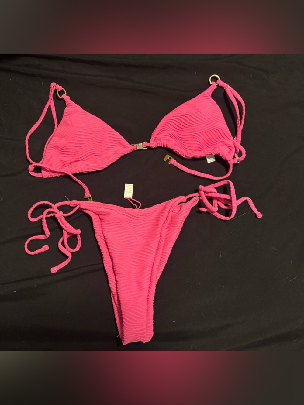 Hot Pink Textured String Bikini Set